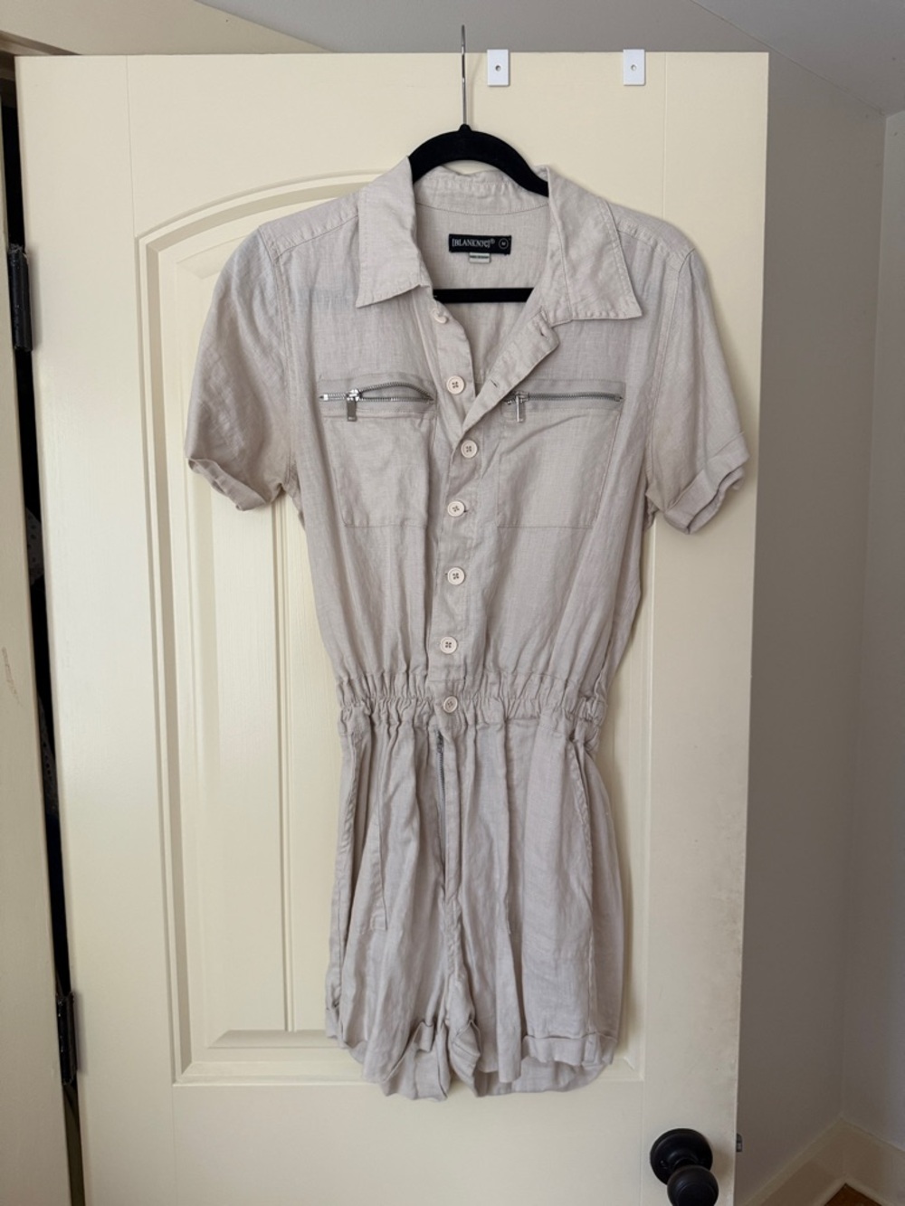 Blank NYC Light Beige Button Romper with Zip Pockets